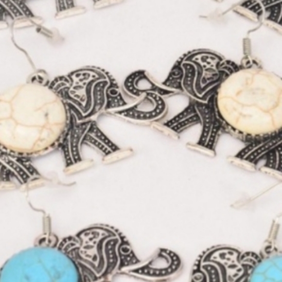Silver Large WHITE Stone Elephant dangle Earrings cute trendy  Fashion J… - Picture 1 of 12